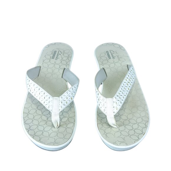 Clarks Shoes - Clarks Collection White Low Wedge Sandals Flip Flops SZ 10